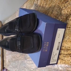 Stuart Weitzman  black suede 2  inch black classic square heel slip on loafer.